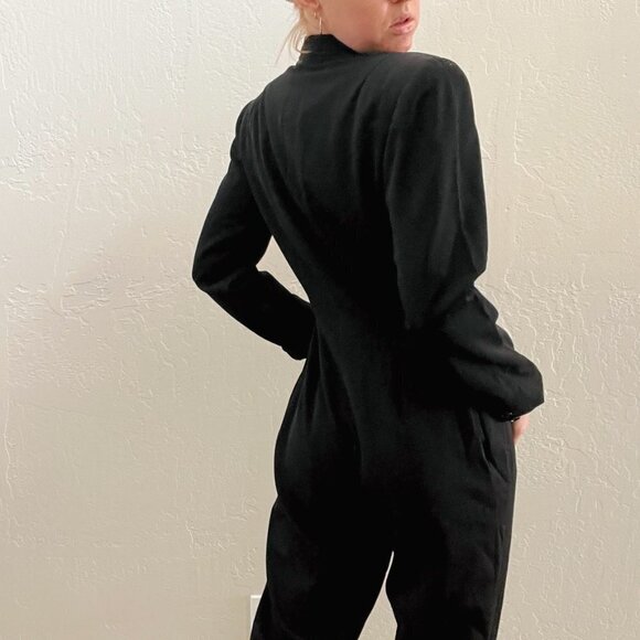Vintage Norma Kamali Black 100% Wool Blazer Suit Long Sleeve Jumpsuit - Picture 4 of 7